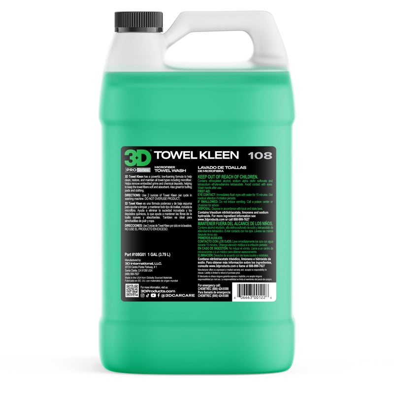 3D Towel Kleen Concentrated Microfiber Towel Detergent - Deep Cleans, Restores & Maintains Car Wash Towel Life - Low Foam, No Residue Premium Laundry Soap 1 Gallon - Image 2